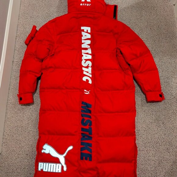 PUMA x ADER ERROR Hooded Button-Up Unisex Padded Down Coat Red S - Picture 1 of 10